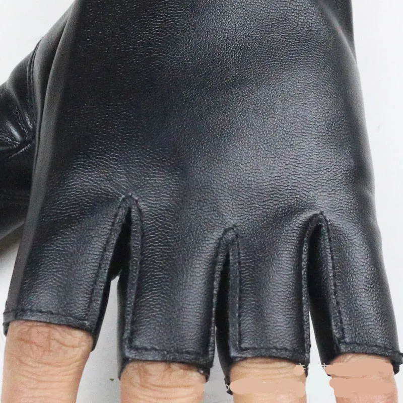 Women's Leather Fingerless Thin Gloves